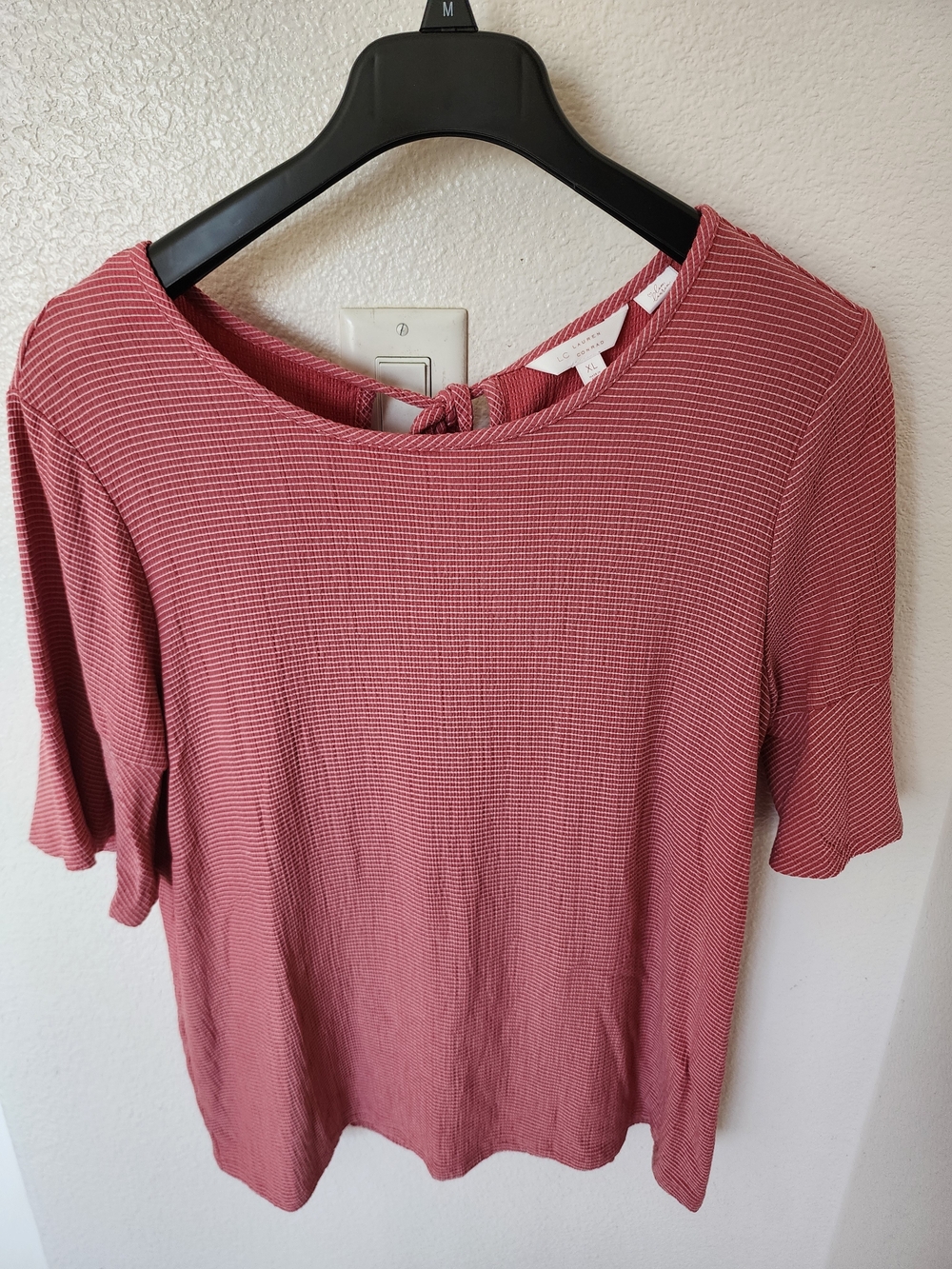 LC Lauren Conrad XL Striped Bell Sleeve Tie Back Top